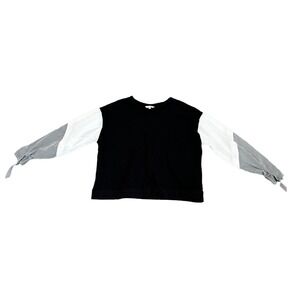 NICOLE MILLER BLACK/White/Stripe Block Long Sleeve Blouse Size XL NWOT